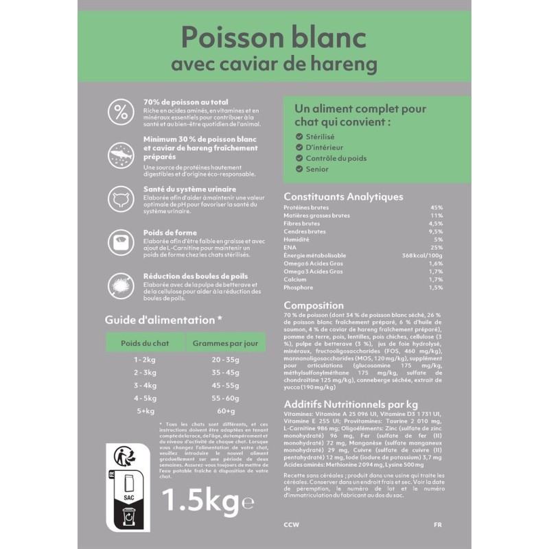 Croquettes au poisson blanc pour chat stérilisé