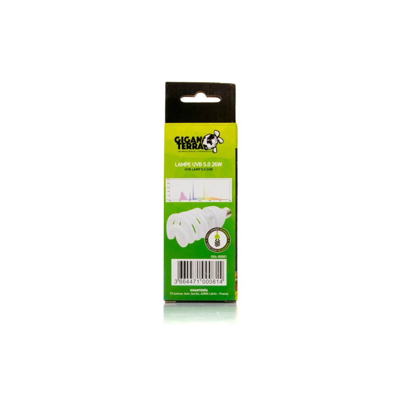 Lampe UVB 26W GiganTerra reptiles tropicaux lumière filtrée