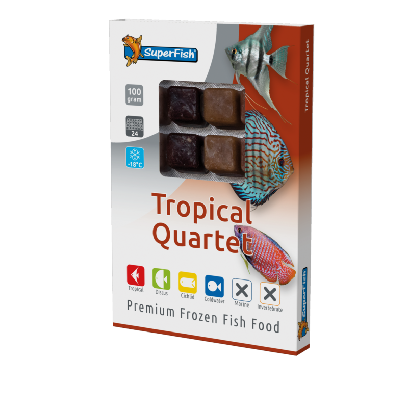 Plaque congelée SuperFish Tropical Quartet 100 g avec artémias, daphnies, vers de vase et mysis