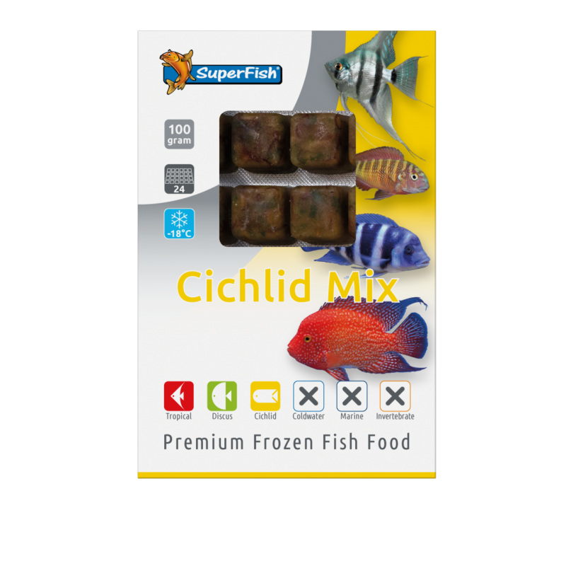 Plaque congelée SuperFish Cichlid Mix 100 g en 24 cubes pour cichlidés d'aquarium